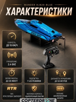Радиоуправляемый катер CS Toys Wander (30 см, LED, 25 км/ч) - HJ820-BLUE