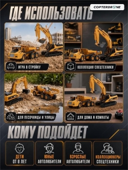 Металлический экскаватор с ковшом и самосвал Hui Na Toys 1/50 - HN1611