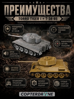 Радиоуправляемый танковый бой Torro Tiger I и T-34/85 1:30 - 15101-CA
