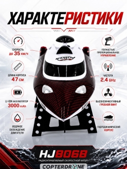 Радиоуправляемый катер HJ Toys Red SuNew с сумкой (47 см, 35 км/ч, акб 3000 mAh) - HJ806B-CARBON-RED