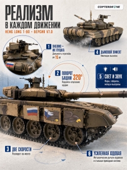 Радиоуправляемый танк Heng Long Type 90 Russia масштаб 1:16 RTR 2.4G - 3938-1Upg V7.0