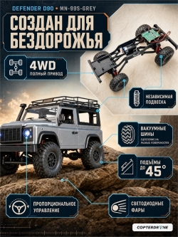 Радиоуправляемая машина джип MN MODEL Defender Silver D90 4WD 1:12 MN-99S