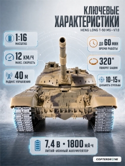 Радиоуправляемый танк Heng Long Type 90 Pro Russia масштаб 1:16 RTR 2.4G - 3938-1UpgA V7.0