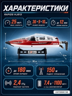 Радиоуправляемый катер RAPIDS (36 см, 25 км/ч) - HJ813-RED