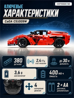 Радиоуправляемый конструктор CaDA Technic спортивная машина (380 деталей) C51009W
