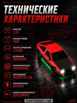 Радиоуправляемая дрифт машина с гироскопом Huang Bo Toyota AE86 1:18 - HB-RP1808