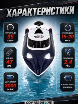 Радиоуправляемый катер HJ Toys Blue SuNew с сумкой (47 см, 35 км/ч, акб 3000 mAh) - HJ806B-CARBON-BLUE