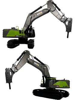 Металлический экскаватор с отбойным молотом HUI NA TOYS масштаб 1:50 - HN1723-GREEN